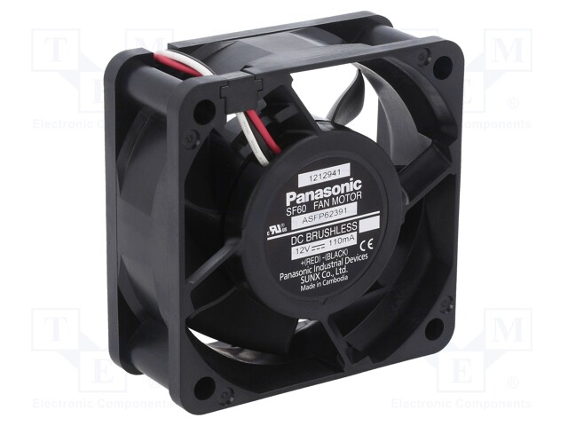 Fan: DC; axial; 12VDC; 60x60x25mm; 28.8m3/h; 23.5dBA; ball bearing