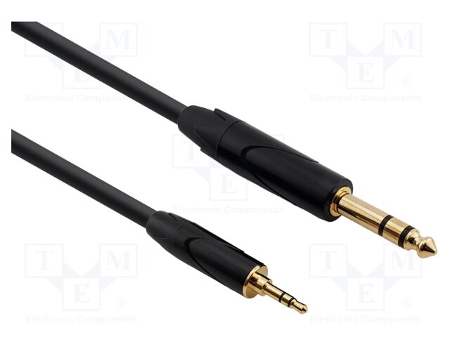 Cable; Jack 3.5mm plug,Jack 6,3mm plug; 1m; black; Øcable: 6mm