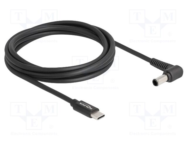 Cable; USB C plug,DC 6,0/4,3 plug; angled,straight; black; 1.5m
