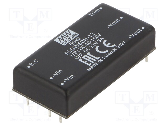 Converter: DC/DC; 60W; Uin: 40÷160V; Uout: 12VDC; Iout: 5A; 2"x1"