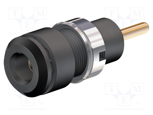 Socket; 2mm banana; 10A; 29mm; black; Mounting: push-in,on panel