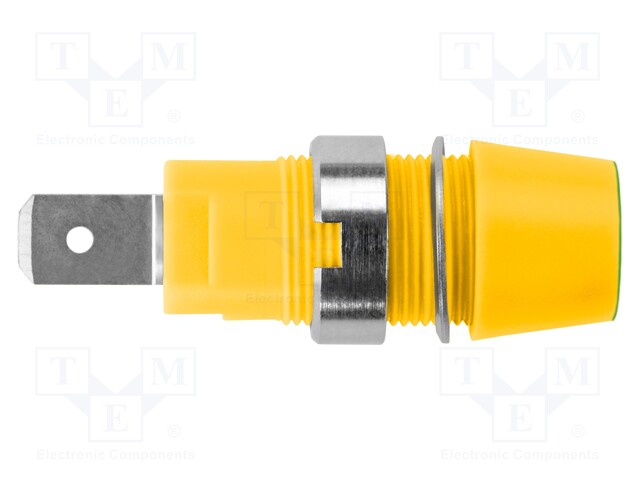 Socket; 4mm banana; 32A; 1kV; yellow-green; nickel plated; screw