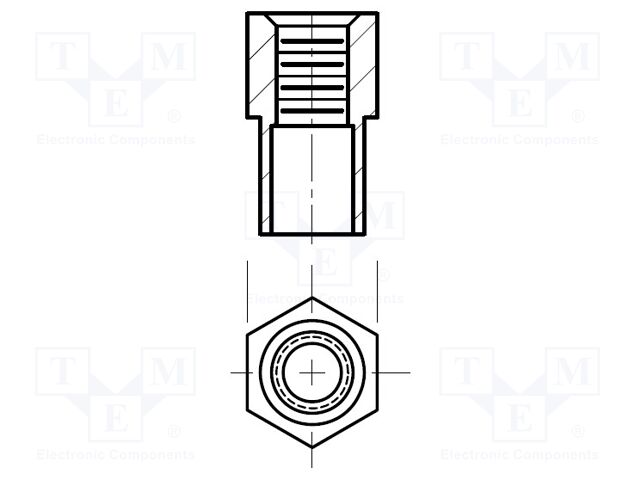 Screwed spacer sleeve; Int.thread: UNC6-32; hexagonal; brass