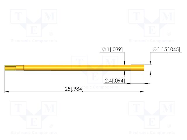 Test probe socket; gold-plated; KS-097; 25mm; test needles