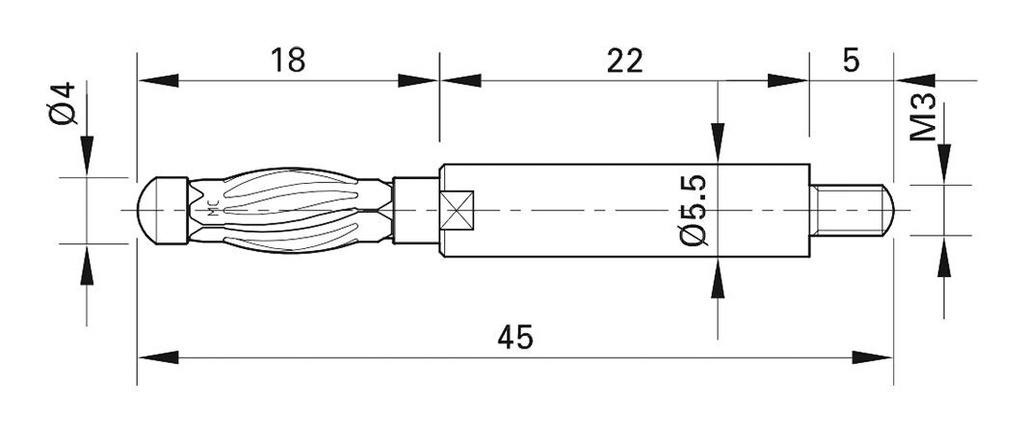 Plug; 4mm banana; 50A; 0.4mΩ; nickel plated; Contacts: CuZn; 45mm
