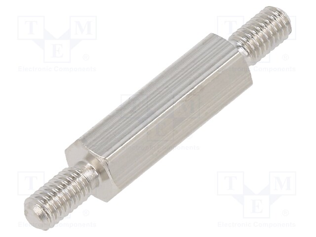 Screwed spacer sleeve; 15mm; Ext.thread: M3; hexagonal; brass