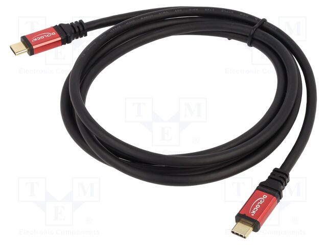 Cable; USB C plug,both sides; gold-plated; 2m; black; 22AWG,32AWG