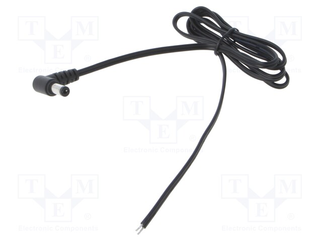 Cable; 2x0.5mm2; DC 5,5/2,1 plug; angled; black-gray,black; 1m