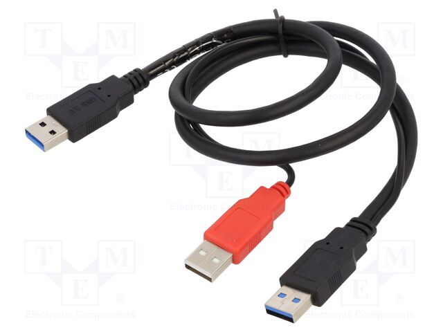 Cable; USB 2.0,USB 3.0; USB A plug x3; 0.6m; black; 24AWG,28AWG