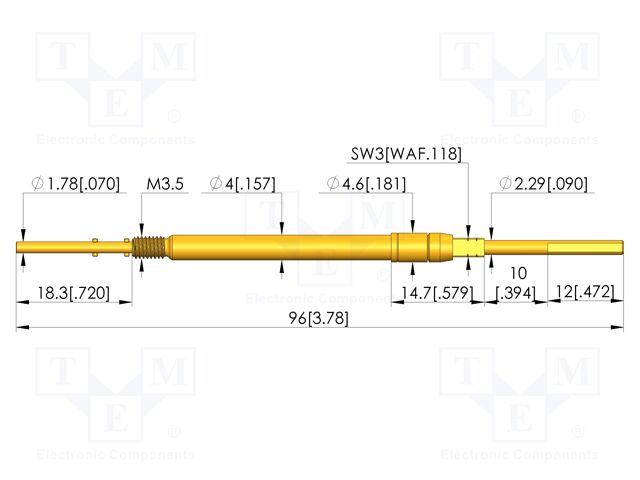 Test needle; Spring compression: 9.5mm; 12mm; 10A; CuBe; Ø: 2.29mm
