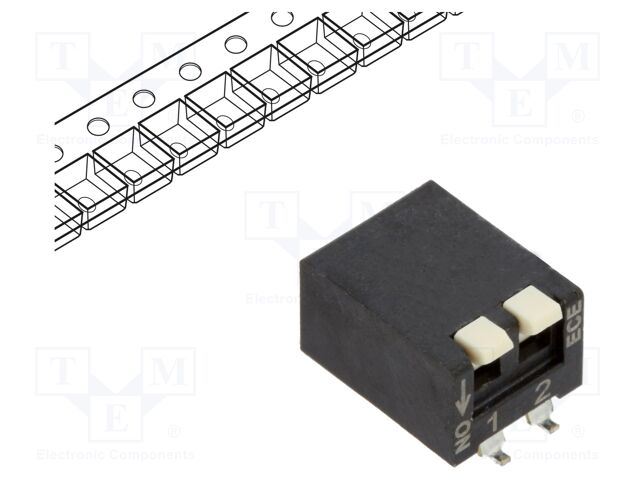 Switch: DIP-SWITCH; Poles number: 2; OFF-ON; 25mA/24VDC; Pos: 2/2