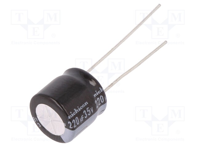 Capacitor: electrolytic; THT; 220uF; 35VDC; Ø10x9mm; Pitch: 5mm