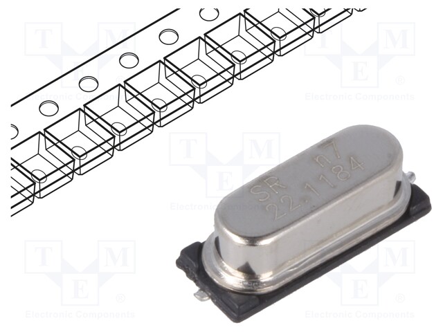 Resonator: quartz; 22.1184MHz; ±30ppm; 20pF; SMD; HC49SMD