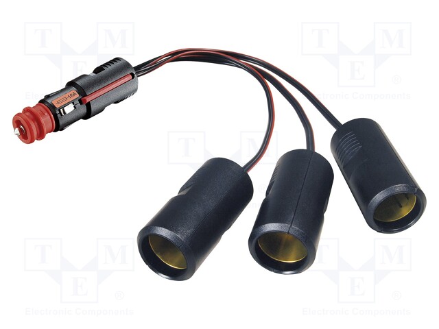 Cigarette lighter splitter; car lighter socket x3; 16A; black