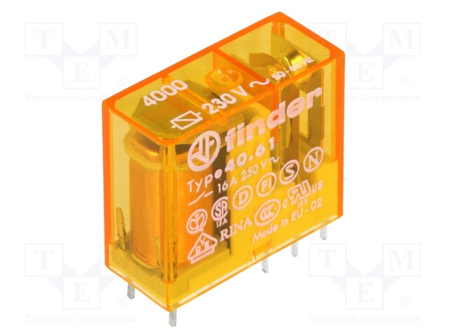 Relay: electromagnetic; SPDT; Ucoil: 230VAC; 16A/250VAC; 16A/30VDC