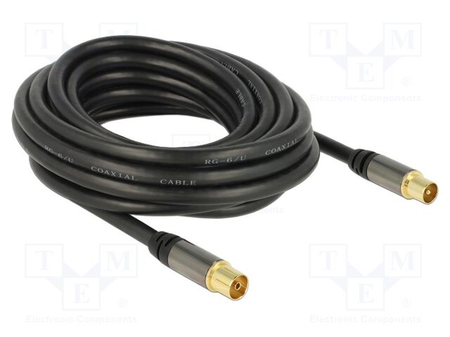Cable; 5m; coaxial 9.5mm socket,coaxial 9.5mm plug; black; 75Ω