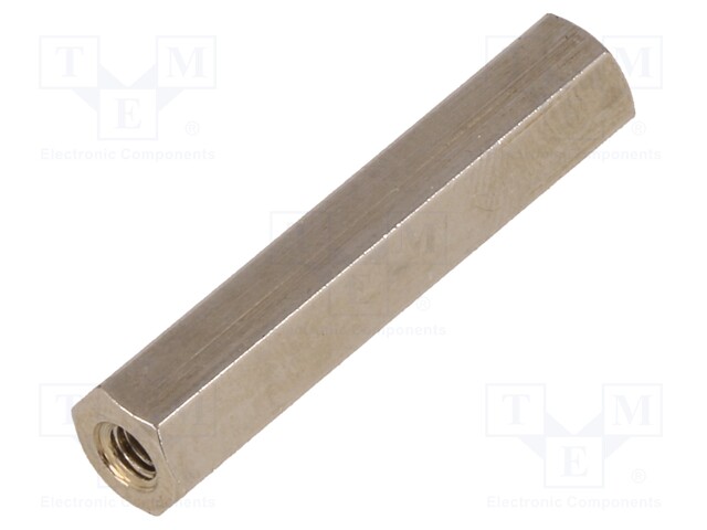 Screwed spacer sleeve; Int.thread: M3; 30mm; hexagonal; brass