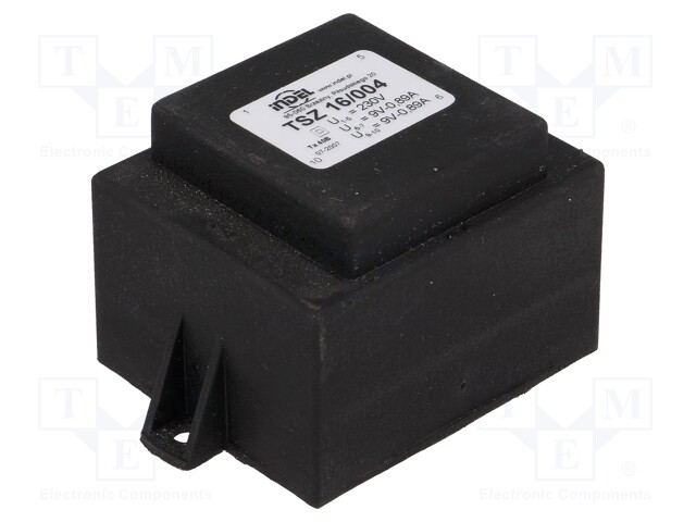 Transformer: encapsulated; 16VA; 230VAC; 9V; 9V; 890mA; 890mA