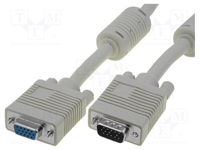 Cable; D-Sub 15pin HD plug,D-Sub 15pin HD socket; grey; 10m
