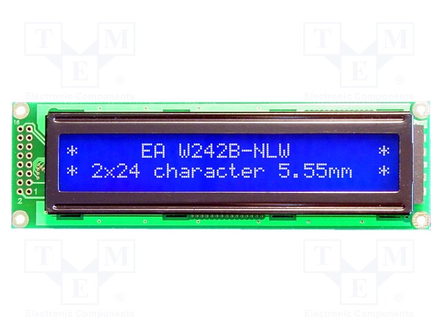 Display: LCD; alphanumeric; STN Negative; 24x2; blue; 118x36mm; LED