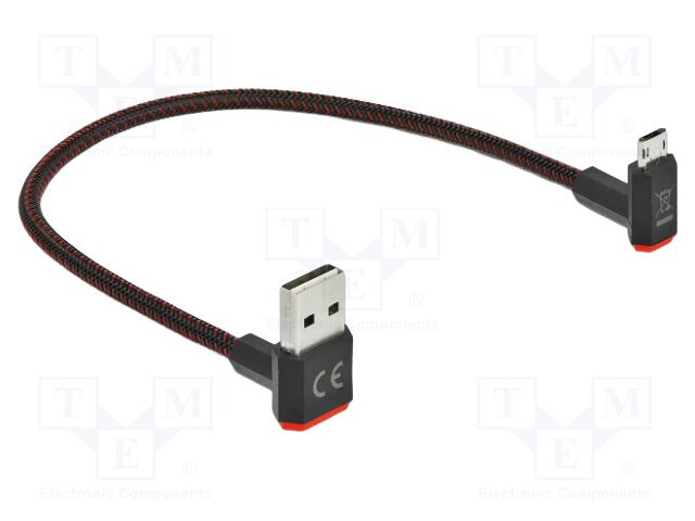 Cable; USB 2.0; gold-plated; 0.2m; black,red; 24AWG,28AWG; 480Mbps
