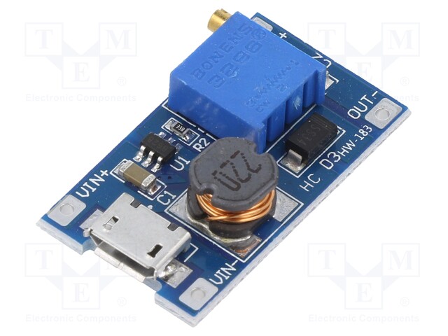 Uin: 2÷24V; 2A; Converter: step up; Uout: 2÷28V; Out: micro USB