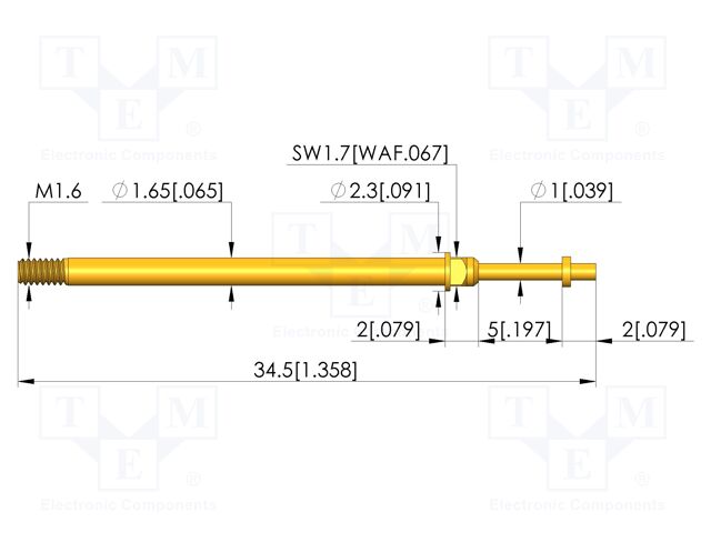 Test needle; Spring compression: 4mm; 5mm; 8A; CuBe; gold-plated