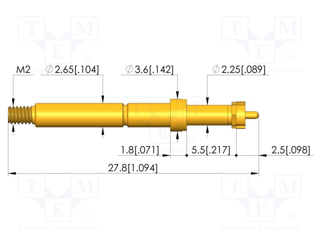 Test needle; Spring compression: 4mm; 5mm; 5A; CuBe; gold-plated