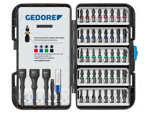 Kit: screwdriver bits; hex key,Phillips,Pozidriv®,Torx®; 1/4"