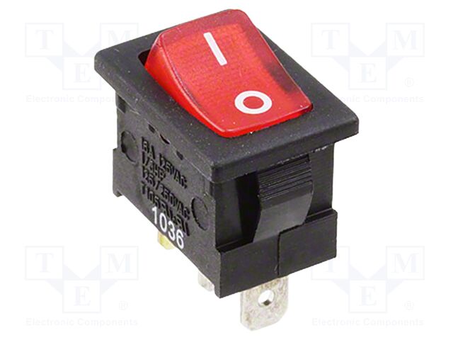 ROCKER; SPST; OFF-ON; 16A/125VAC; red; IP54; LED; RA1; Body: black