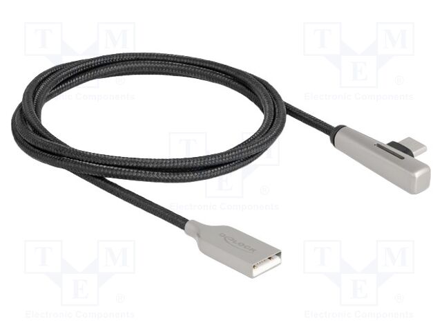Cable; USB 2.0; USB A plug,USB C plug 90° left/right; 1m; black