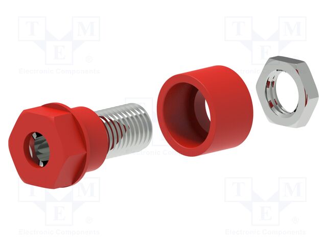 Connector: 4mm banana; socket; 36A; 30VAC; 60VDC; red; M6; insulated