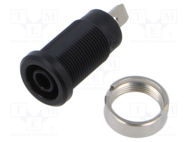 Socket; 4mm banana; 36A; 1kV; black; nickel plated; on panel,screw