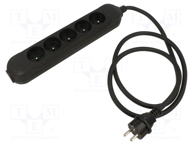Extension lead; Sockets: 5; rubber; black; 3x2,5mm2; 1.5m; 16A; PRO