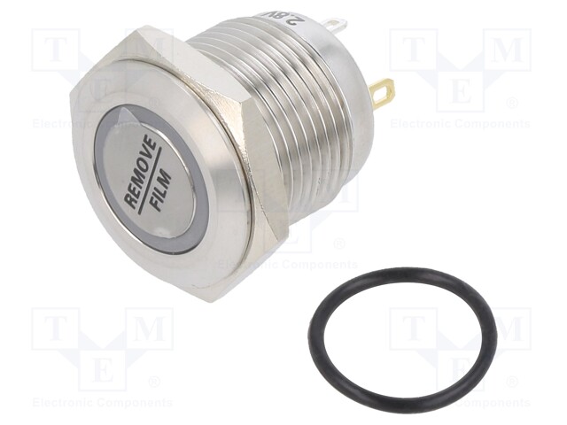 Vandal Resistant Switch, PV6 Series, 16 mm, SPST, Off-(On), Flat, Natural
