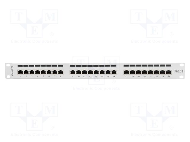 Patch panel; white; Number of ports: 24; Cat: 5e; RJ45 socket x24