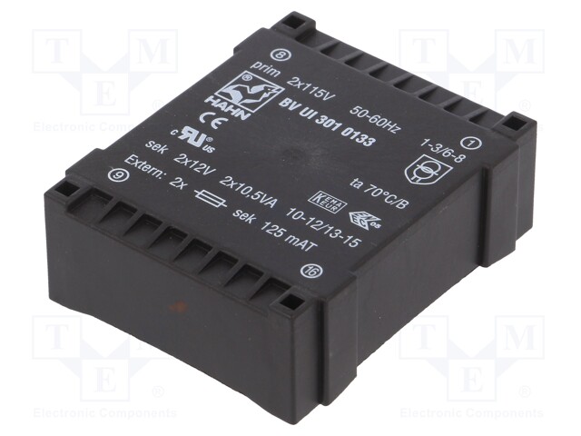 Transformer: encapsulated; 3VA; 115/115VAC; 12V; 12V; 126mA; 126mA
