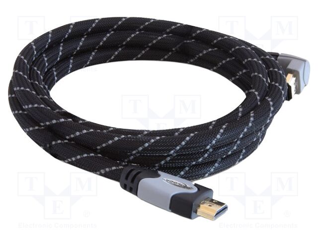 Cable; HDMI plug,HDMI plug 270° up/down; textile; 5m; black,grey