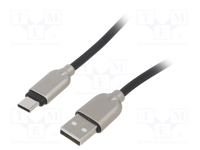 Cable; USB 2.0; USB A plug,USB C plug; gold-plated; 2m; black