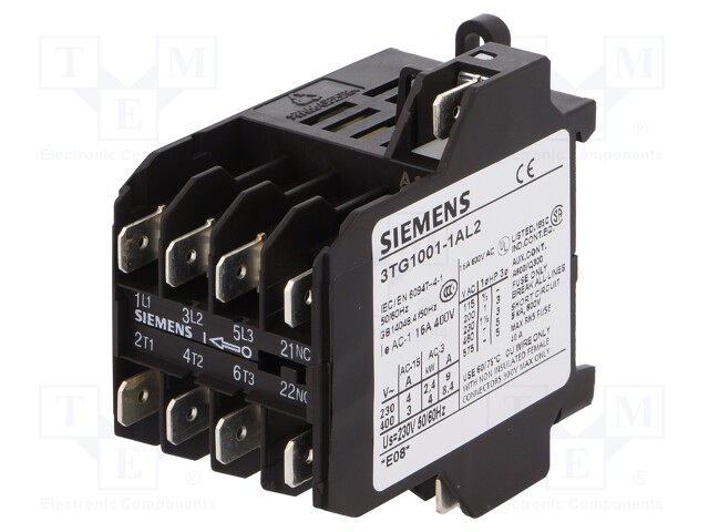 Contactor: 4-pole; NC + NO x3; 230VAC; 8.4A; DIN,on panel; 3TG10