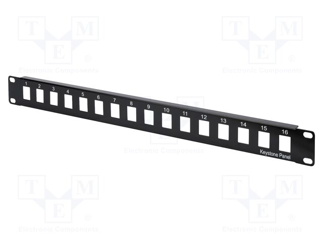 Patch panel; Keystone; black; Number of ports: 16; 19"; rack 19"
