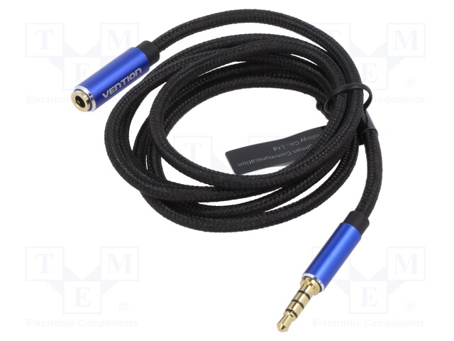 Cable; Jack 3.5mm 4pin socket,Jack 3,5mm 4pin plug; 5m; black