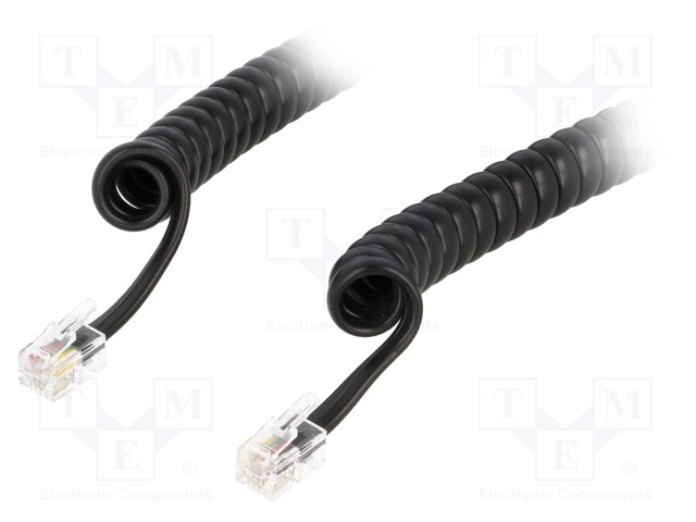 Cable: telephone; coiled,interlaced; RJ9 plug,both sides; black