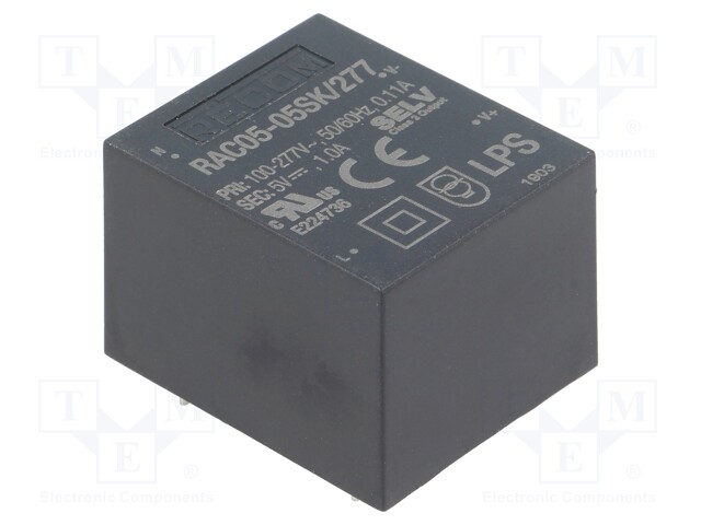 Converter: AC/DC; 5W; Uout: 5VDC; Iout: 1A; 80%; Mounting: PCB; 4200V