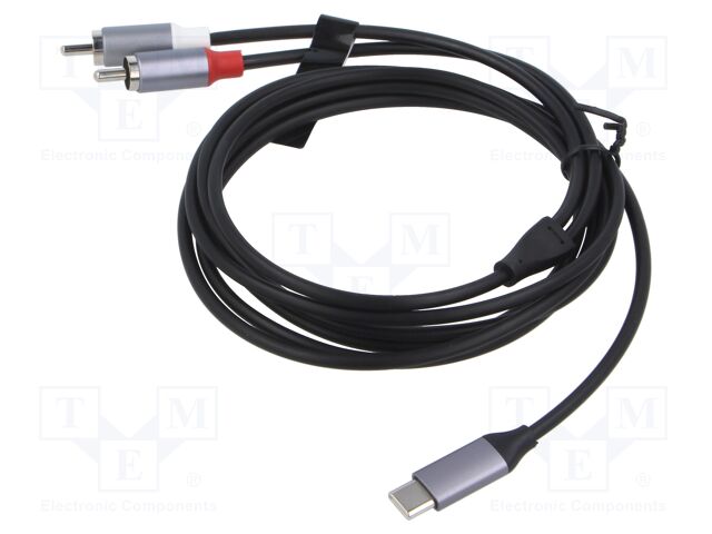 Cable; RCA plug x2,USB C plug; nickel plated; 2m; black