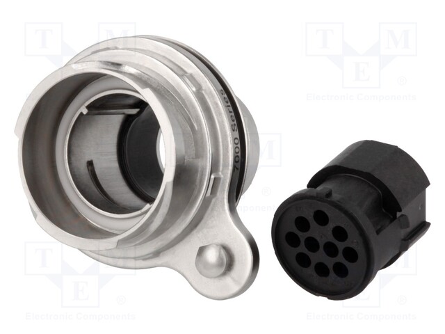 Connector: circular; socket; male; PIN: 10; w/o contacts; 10A; brass