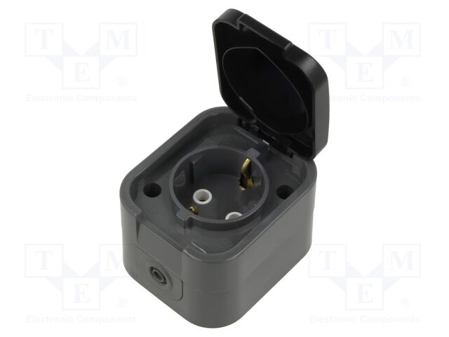 Connector: AC supply; socket; 2P+PE; 250VAC; 16A; grey; wall mount