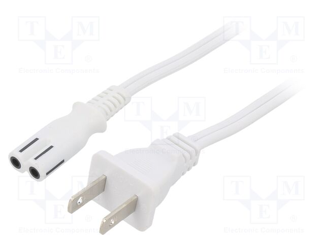 Cable; 2x18AWG; IEC C7 female,NEMA 1-15 (A) plug; PVC; 1m; white