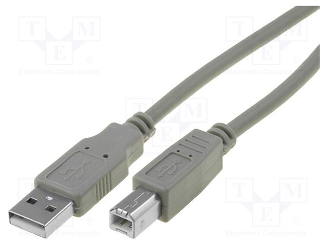 Cable; USB 2.0; USB A plug,USB B plug; nickel plated; 3m; grey
