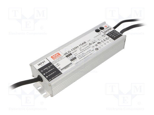 Power supply: switched-mode; LED; 120W; 15VDC; 13.5÷17VDC; 4÷8A